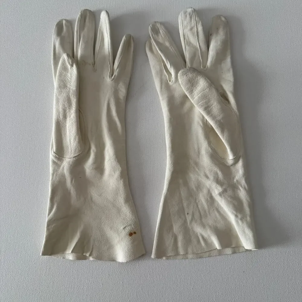 50s SMITH Vintage White Washable Doeskin Mid-forearm 4 Button Gloves 7 1/2